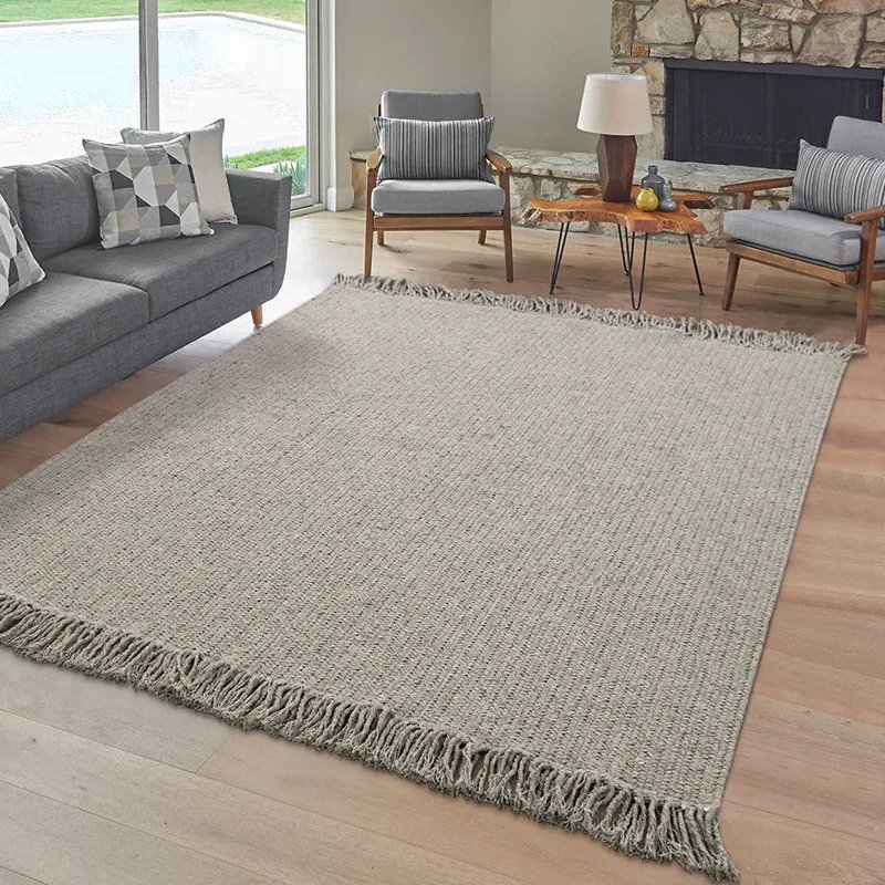 Fringed Ribbed Wool Area Rug - Image 4