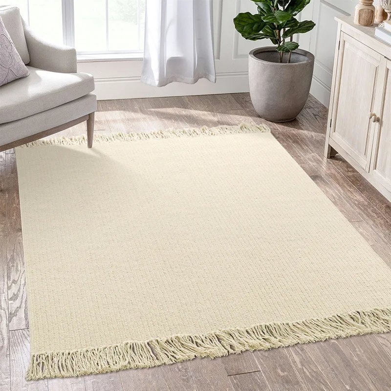 Fringed Ribbed Wool Area Rug - Image 2