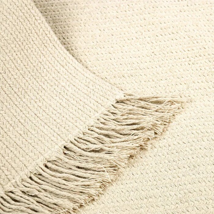 Fringed Ribbed Wool Area Rug